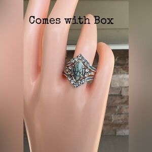 NIB-3 Pieces/Set Multilayer Hollow Turquoise Ring W/ Delicate Moissanite